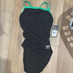 Speedo Women's Black One Piece with Green Trim